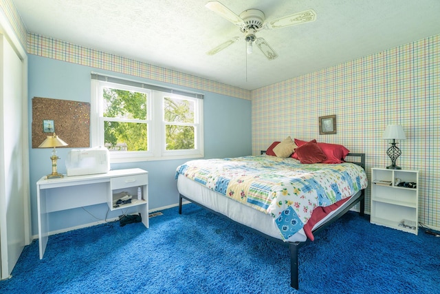 1605 Suffolk Ave, Portage, MI 49024 - bedroom with carpet flooring, a textured ceiling, a ceiling fan, and baseboards