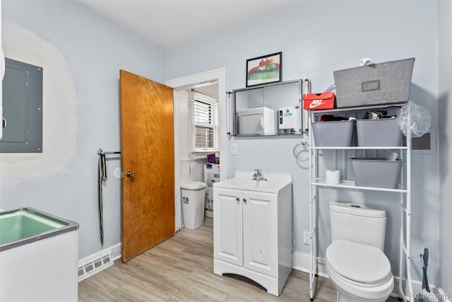 1141 E Madge Ave, Hazel Park, MI 48030 - bathroom with electric panel, toilet, vanity, and wood finished floors