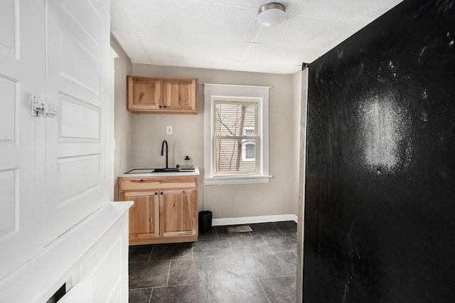 905 Lane Ave, Kalamazoo, MI 49001 - kitchen with a sink, a paneled ceiling, and baseboards