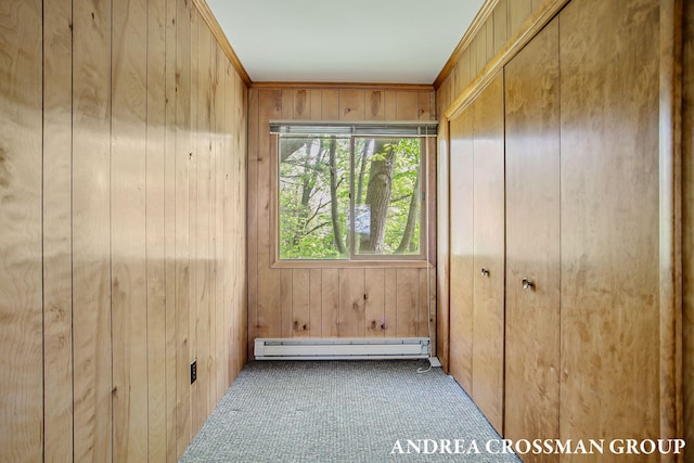 5011 Rosabelle Beach Ave, Holland, MI 49424 - detailed view of a baseboard heating unit, wooden walls, and carpet flooring