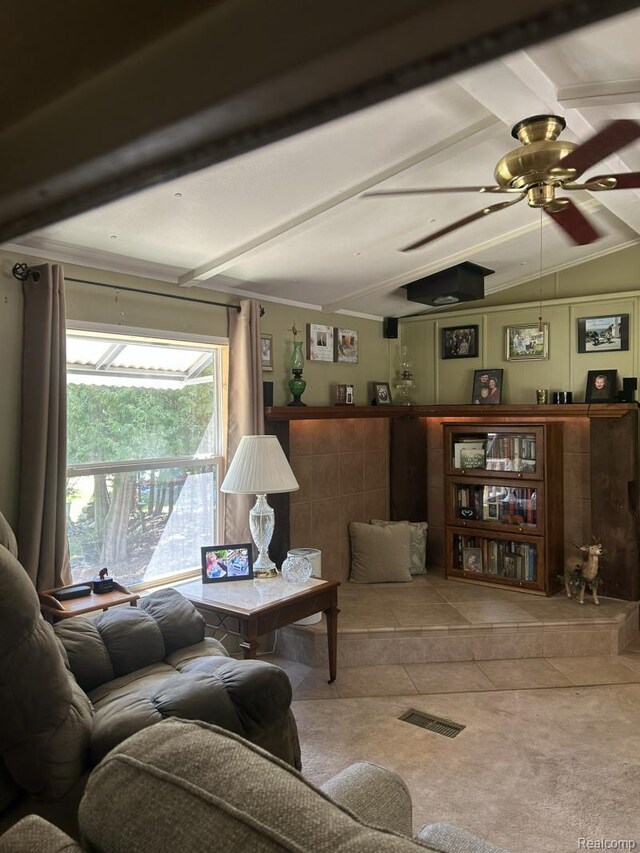 2999 Copeland Rd, Port Austin, MI 48467 - living room with ceiling fan and tile patterned flooring