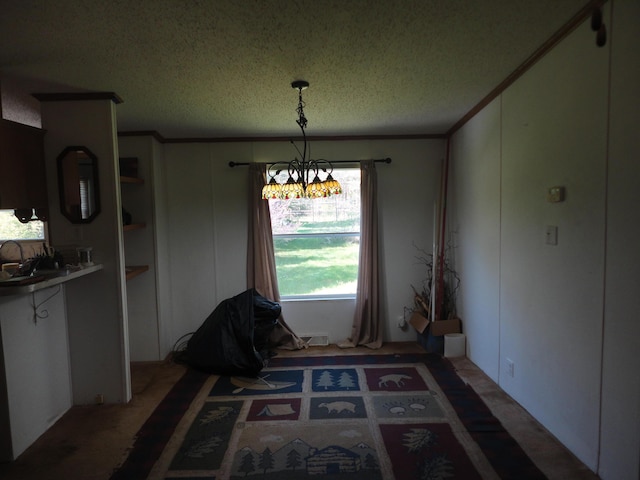 5925 113th Ave, Pullman, MI 49450 - dining room with a textured ceiling and a chandelier