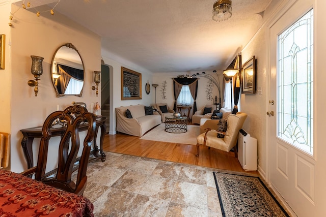 3300 Ellenboro Dr, Troy, MI 48083 - living room with stone finish flooring, plenty of natural light, and arched walkways