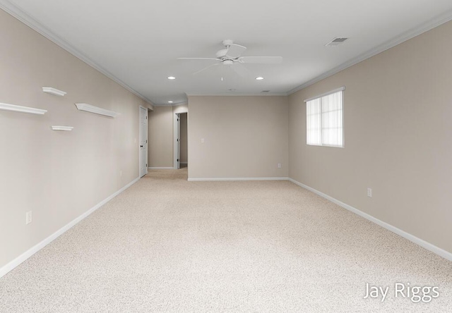2632 E Turning Leaf Way Unit 111, Fruitport, MI 49415 - empty room featuring crown molding, ceiling fan, recessed lighting, baseboards, and light carpet