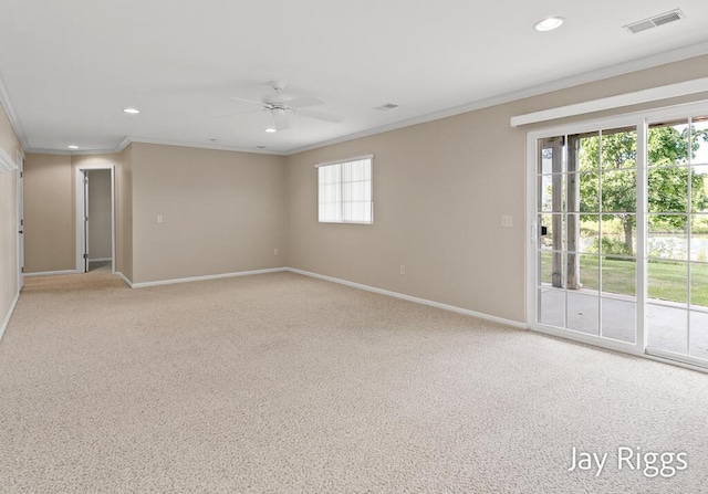 2632 E Turning Leaf Way Unit 111, Fruitport, MI 49415 - carpeted spare room with ornamental molding, a ceiling fan, baseboards, and recessed lighting