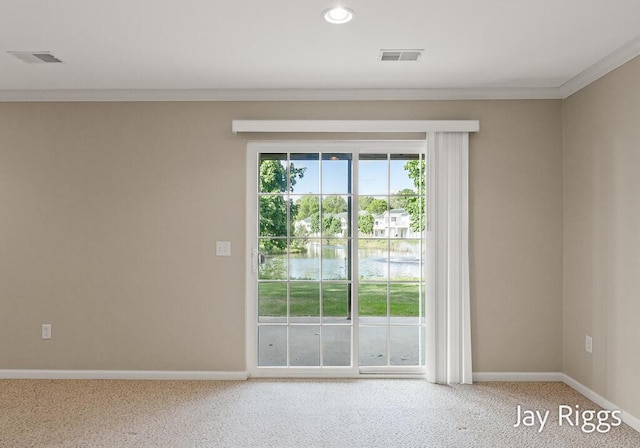 2632 E Turning Leaf Way Unit 111, Fruitport, MI 49415 - unfurnished room featuring carpet, baseboards, a water view, ornamental molding, and recessed lighting