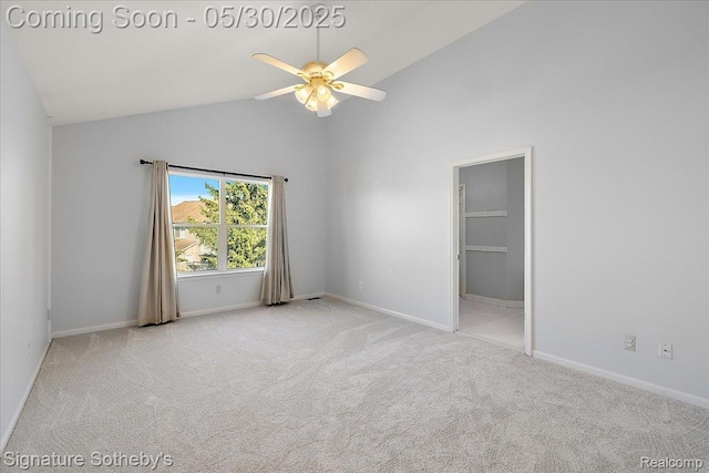 31190 Kingsley Ct, Novi, MI 48377 - unfurnished bedroom with carpet, high vaulted ceiling, and a ceiling fan