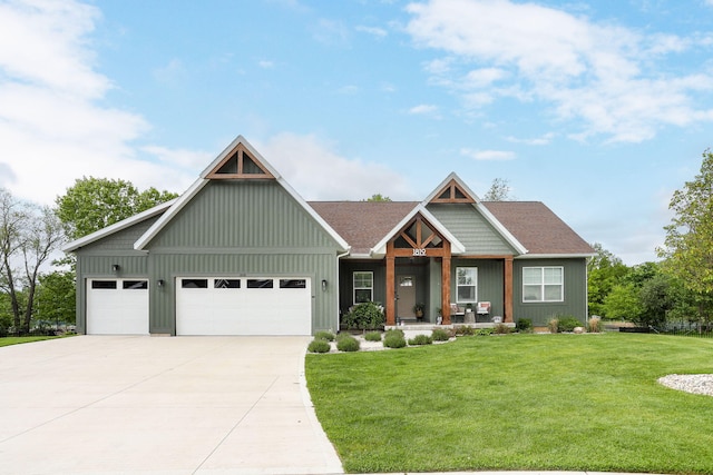 1819 Gloryfield Dr SW, Byron Center, MI 49315 - craftsman inspired home featuring a porch, a garage, board and batten siding, concrete driveway, and a front yard
