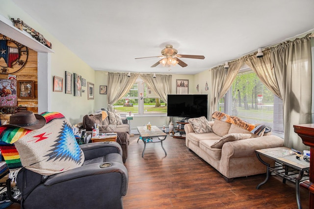 19030 W Almy Rd, Howard City, MI 49329 - living area featuring ceiling fan and wood finished floors