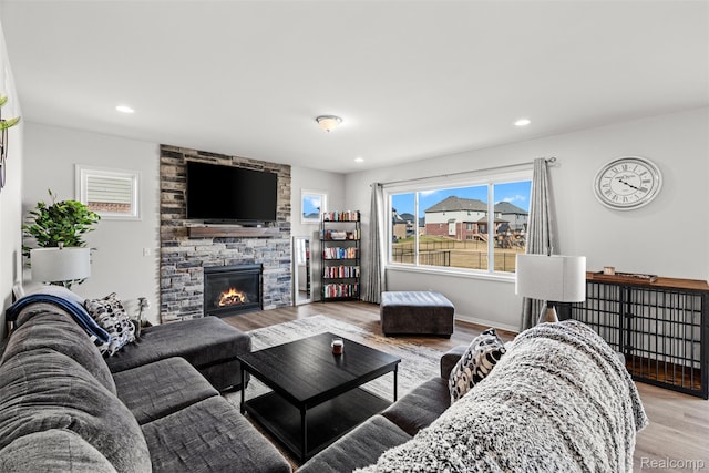 52690 Char Marie, Macomb, MI 48042 - living room with wood finished floors, a fireplace, and recessed lighting