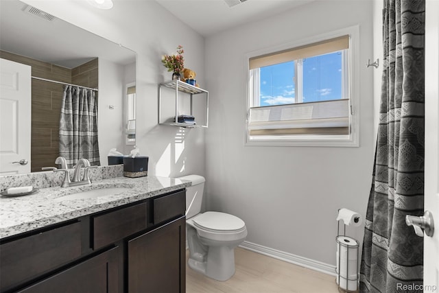 52690 Char Marie, Macomb, MI 48042 - full bathroom with vanity, baseboards, toilet, wood finished floors, and a shower with curtain