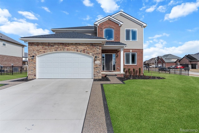 52690 Char Marie, Macomb, MI 48042 - view of front of home with driveway, a garage, brick siding, stone siding, and roof with shingles