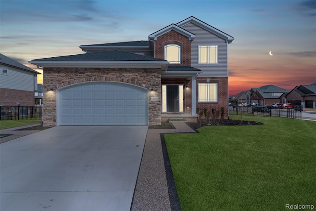 52690 Char Marie, Macomb, MI 48042 - traditional-style house featuring concrete driveway, a garage, stone siding, and brick siding