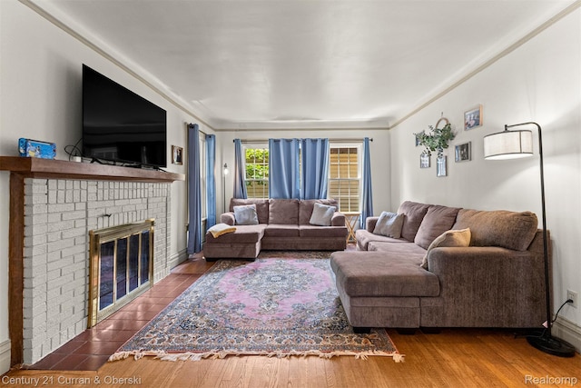 34642 Elm St, Wayne, MI 48184 - living room featuring a brick fireplace