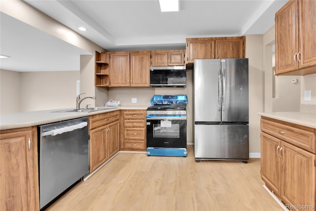 21608 Barton St, Saint Clair Shores, MI 48081 - kitchen with appliances with stainless steel finishes, a sink, light wood-type flooring, light countertops, and recessed lighting