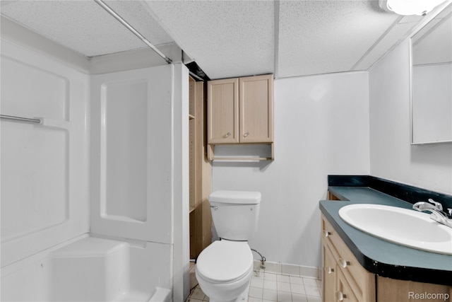 21608 Barton St, Saint Clair Shores, MI 48081 - full bathroom featuring vanity, a shower, toilet, baseboards, and tile patterned flooring