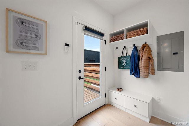 3303 Cochrane, Detroit, MI 48208 - mudroom featuring electric panel and light wood-type flooring