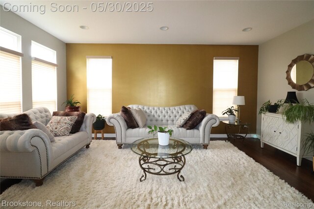 13961 Cobblestone Creek Dr, Belleville, MI 48111 - living room featuring wood finished floors, baseboards, and recessed lighting