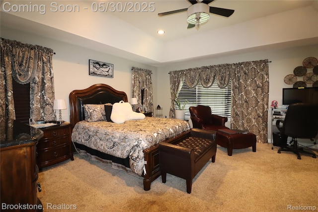 13961 Cobblestone Creek Dr, Belleville, MI 48111 - bedroom featuring light colored carpet, a desk, recessed lighting, and ceiling fan