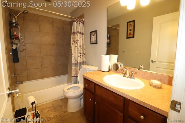 13961 Cobblestone Creek Dr, Belleville, MI 48111 - full bath with vanity, tile patterned flooring, shower / tub combo, and toilet