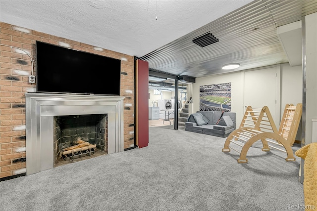 1104 James K Blvd, Pontiac, MI 48341 - living area featuring carpet and a fireplace
