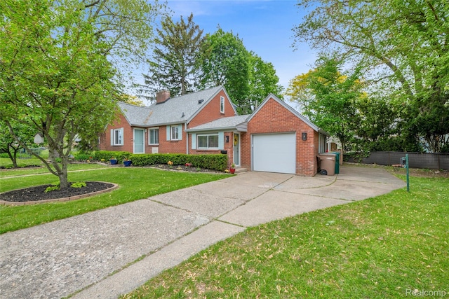 1104 James K Blvd, Pontiac, MI 48341 - view of front of home with an attached garage, driveway, brick siding, and a chimney