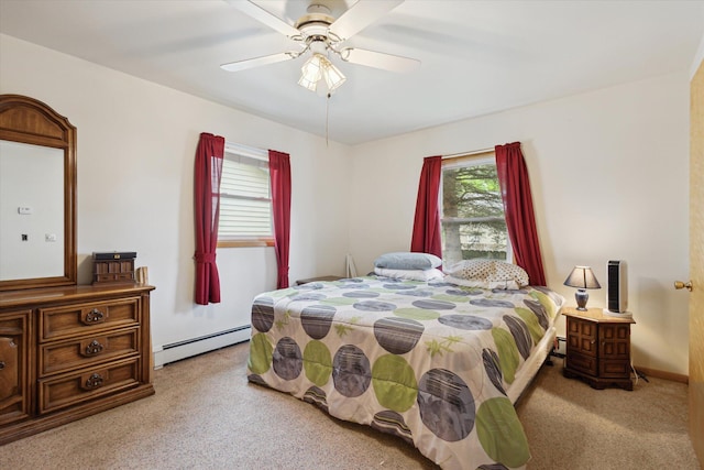 650 N Shore Dr, Crystal, MI 48818 - carpeted bedroom with a baseboard radiator and ceiling fan