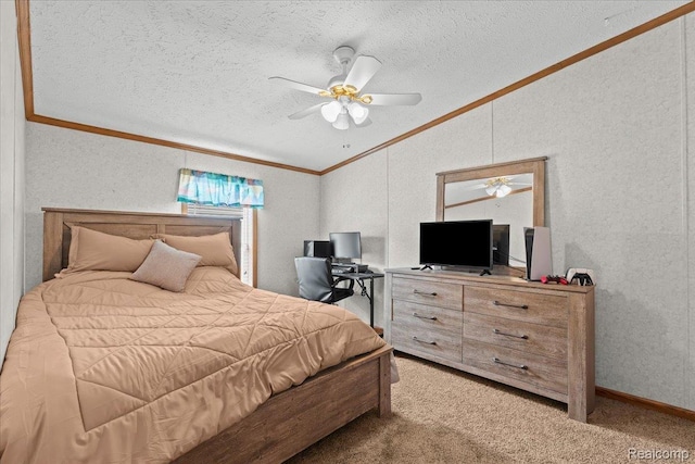 4813 Othello Ln, Northville, MI 48167 - carpeted bedroom featuring vaulted ceiling, ornamental molding, a textured ceiling, a ceiling fan, and a textured wall