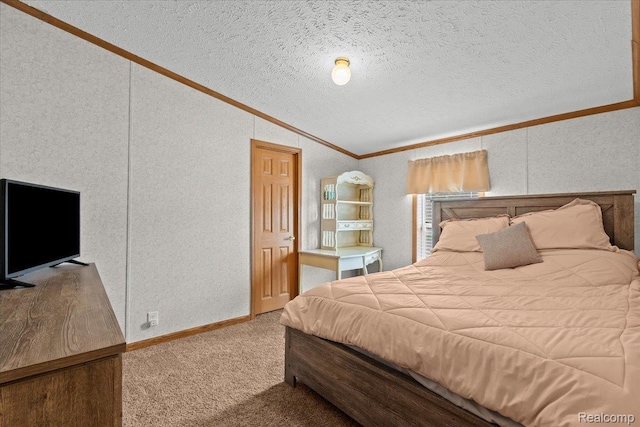 4813 Othello Ln, Northville, MI 48167 - carpeted bedroom featuring ornamental molding, a textured wall, vaulted ceiling, and a textured ceiling