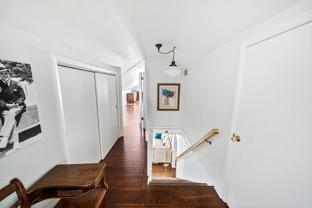 21922 Lake St, Cassopolis, MI 49031 - hall with vaulted ceiling, hardwood / wood-style flooring, and an upstairs landing