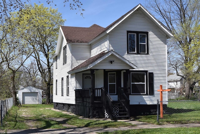 925 Princeton Ave, Kalamazoo, MI 49007 - view of front of property with a shingled roof, a porch, an outdoor structure, and a detached garage