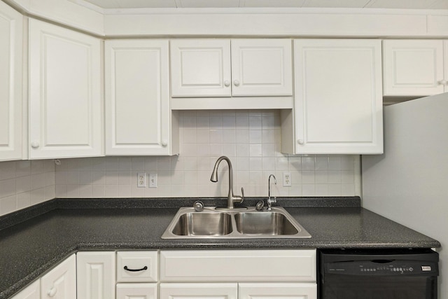 1862 19 Mile Rd, Barryton, MI 49305 - kitchen featuring dishwasher, a sink, white cabinets, and decorative backsplash