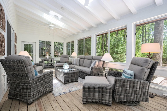 12215 Dunes Rd, Sawyer, MI 49125 - sunroom featuring ceiling fan, healthy amount of natural light, and outdoor lounge area