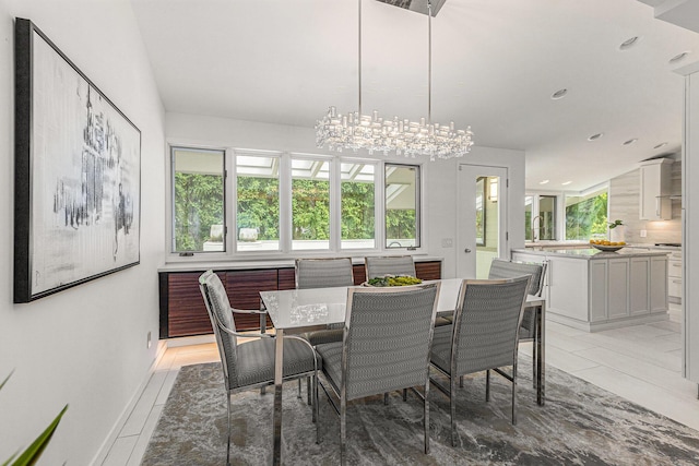 202 Orchard Hills Dr, Ann Arbor, MI 48104 - dining room featuring plenty of natural light, light tile patterned flooring, recessed lighting, and a chandelier