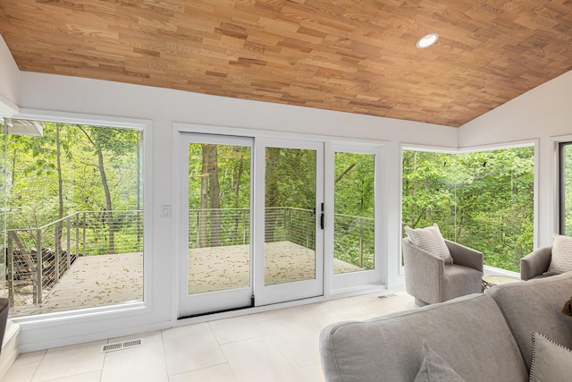202 Orchard Hills Dr, Ann Arbor, MI 48104 - sunroom with wood ceiling, lofted ceiling, tile patterned floors, and french doors