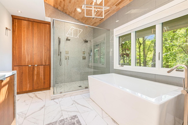 202 Orchard Hills Dr, Ann Arbor, MI 48104 - bathroom featuring a freestanding tub, healthy amount of natural light, a stall shower, vanity, and recessed lighting