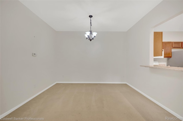 1721 Deepwood Cir, Rochester, MI 48307 - unfurnished dining area featuring baseboards, a chandelier, and light colored carpet