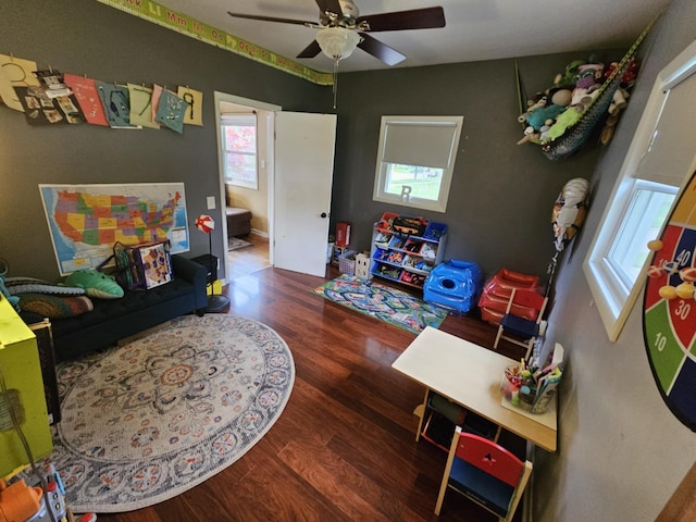 527 Jones St, Grand Ledge, MI 48837 - recreation room featuring wood finished floors, healthy amount of natural light, and ceiling fan