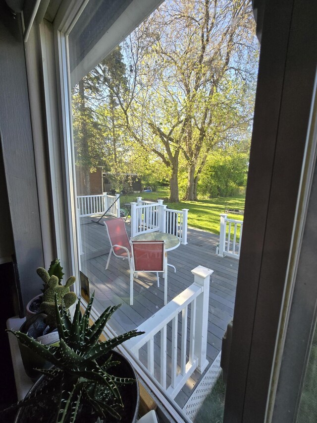 5966 Engleman Ave, Warren, MI 48091 - wooden deck with view of wooded area