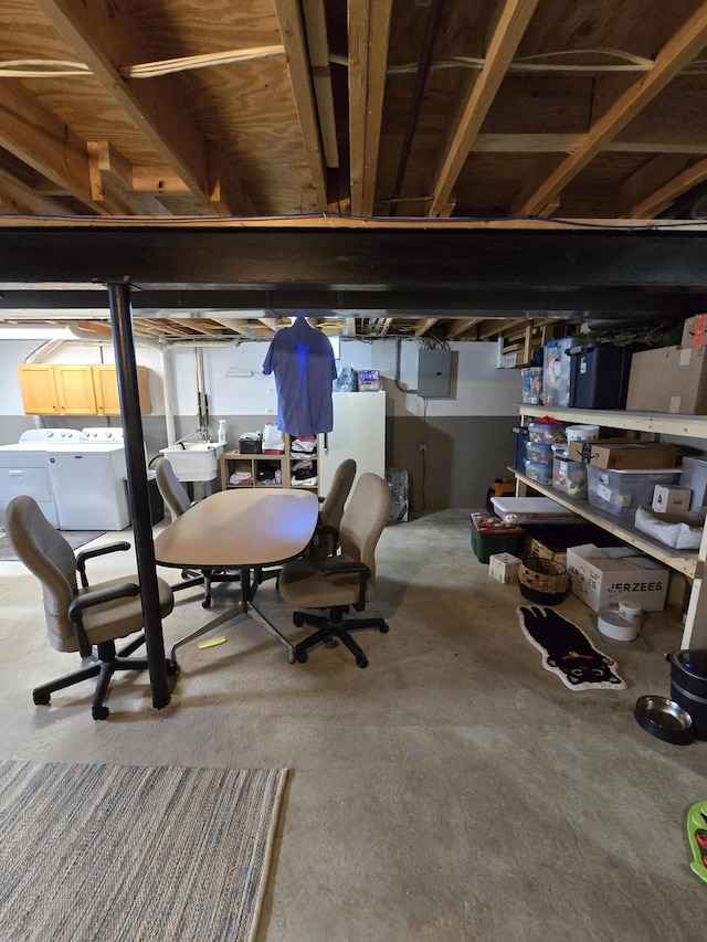 5966 Engleman Ave, Warren, MI 48091 - unfinished below grade area featuring washing machine and dryer and electric panel
