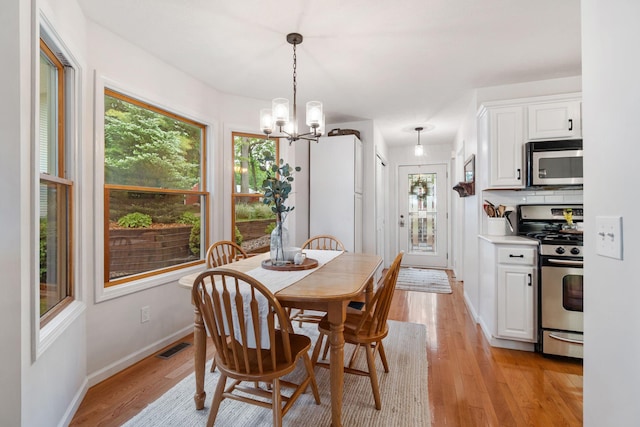 1548 Indian Trl, Pleasant Lake, MI 49272 - dining area with a chandelier, healthy amount of natural light, and light wood-type flooring