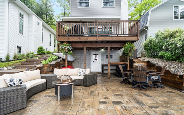 1548 Indian Trl, Pleasant Lake, MI 49272 - view of patio / terrace with an outdoor living space with a fire pit and a wooden deck