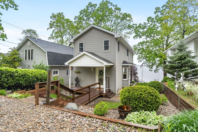 1548 Indian Trl, Pleasant Lake, MI 49272 - view of front of house featuring a wooden deck and roof with shingles