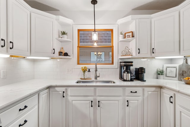 1548 Indian Trl, Pleasant Lake, MI 49272 - kitchen with open shelves, a sink, and white cabinetry