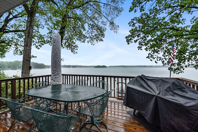 1548 Indian Trl, Pleasant Lake, MI 49272 - wooden deck with a water view, area for grilling, and outdoor dining area