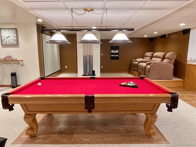 1325 Capac Rd, Berlin, MI 48002 - game room featuring light carpet, billiards, a drop ceiling, and recessed lighting