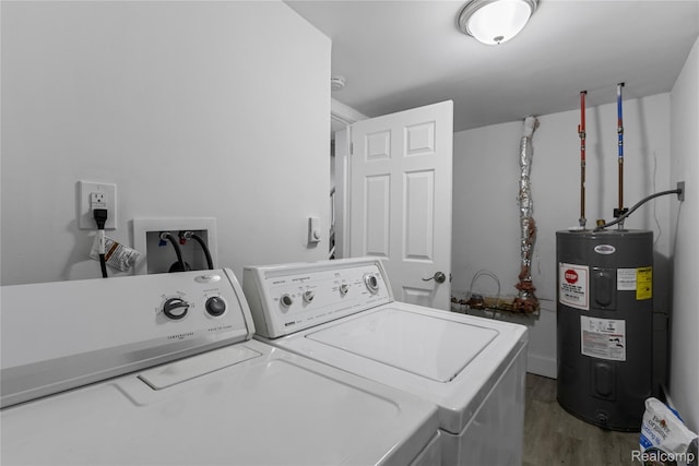 18625 Carrie St, Detroit, MI 48234 - laundry room featuring water heater, washing machine and clothes dryer, and wood finished floors