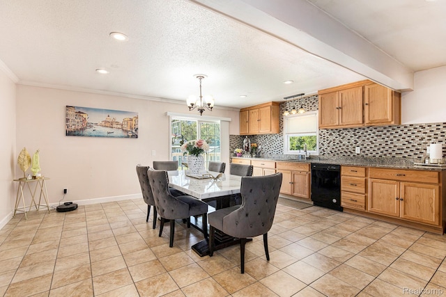 2263 Lawnel Ave, Norton Shores, MI 49441 - dining room with a chandelier, ornamental molding, light tile patterned flooring, recessed lighting, and baseboards