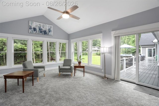 800 Greystone Dr, Chelsea, MI 48118 - sunroom featuring high vaulted ceiling, carpet, and a deck