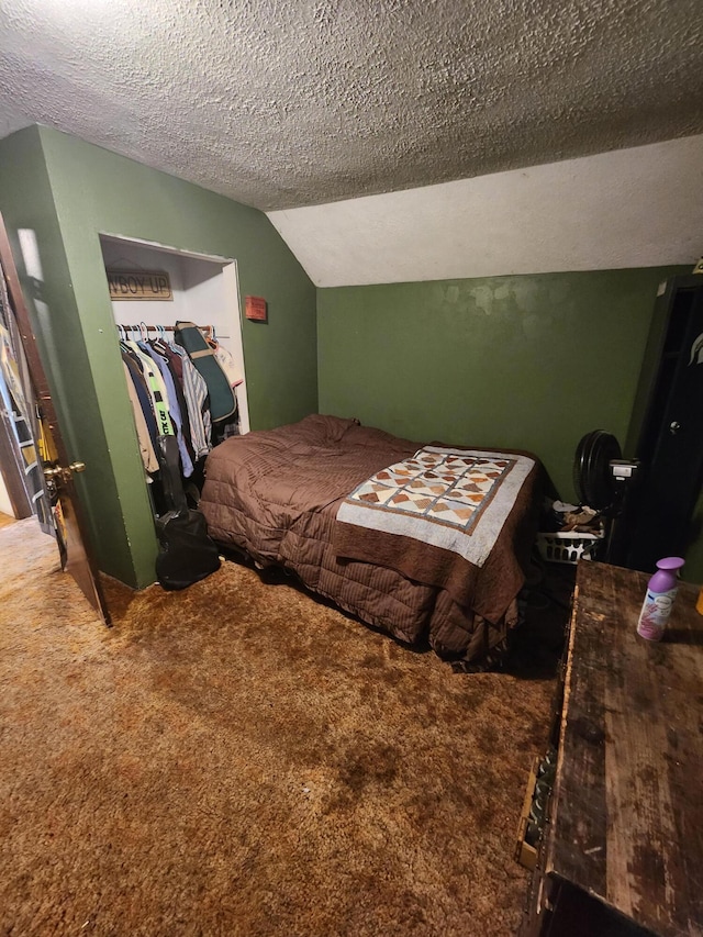 19354 Dutch Settlement St, Cassopolis, MI 49031 - bedroom featuring carpet, a textured ceiling, and lofted ceiling